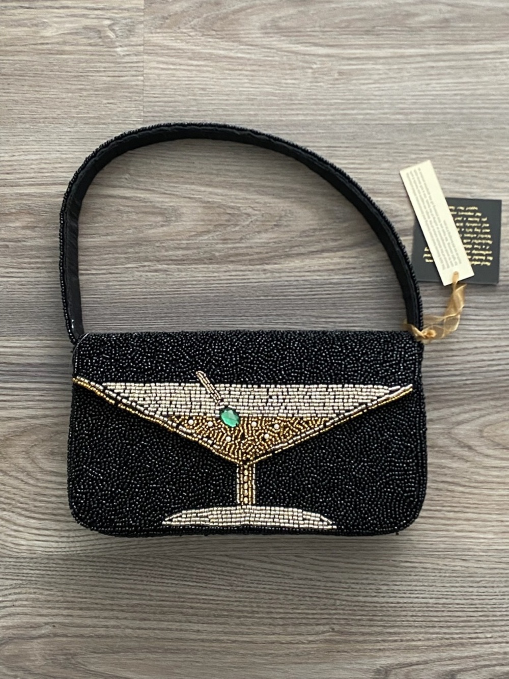 Black Beaded Martini Glass Shoulder Bag | Handmade Cocktail Purse
